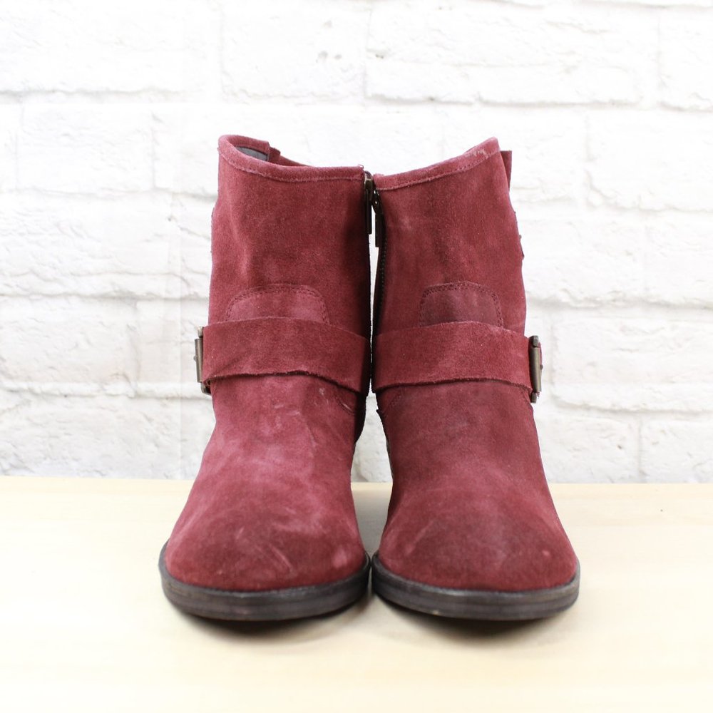 Seychelles Castanets Sand Red Suede Buckle Strap Block Heel Ankle Boots Size 11 - Picture 4 of 9